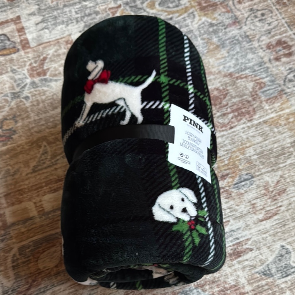 Victoria's Secret PINK Plaid Blanket with Dog Design